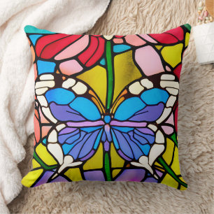 Stained Glass Butterfly Art Cushion
