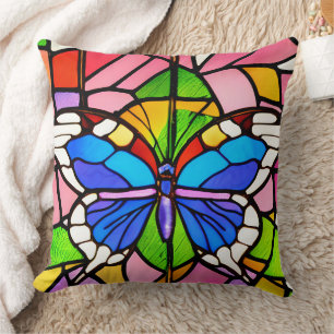 Stained Glass Butterfly Art Cushion