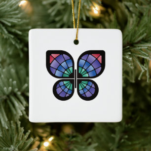 Stained Glass Butterfly Ceramic Ornament