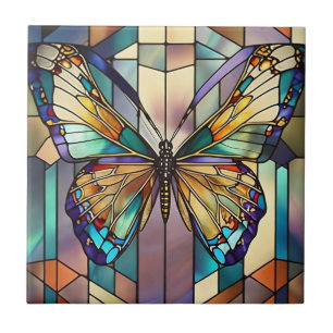 Stained Glass Butterfly Ceramic Tile