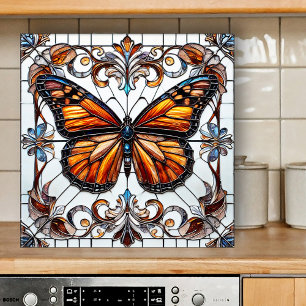 Stained Glass Butterfly Ceramic Tile