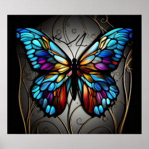 stained glass butterfly, colorful poster, intricat poster
