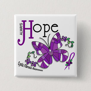 Stained Glass Butterfly Cystic Fibrosis 15 Cm Square Badge