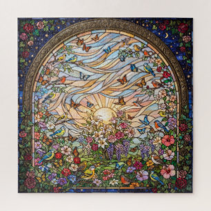 Stained Glass Butterfly Garden Jigsaw Puzzle