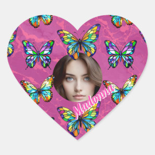 Stained Glass Butterfly Heart Sticker