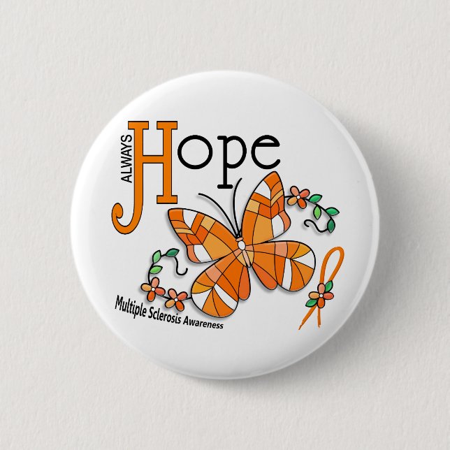 Stained Glass Butterfly Multiple Sclerosis 6 Cm Round Badge (Front)