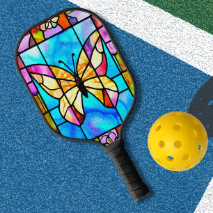 Stained Glass Butterfly Pickleball Paddle