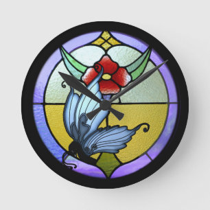 Stained Glass Butterfly Round Clock