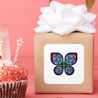 Stained Glass Butterfly Square Sticker