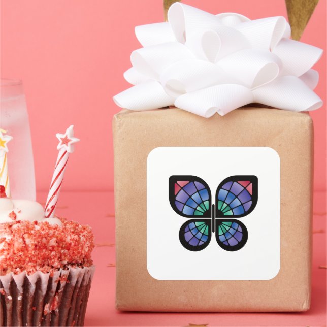 Stained Glass Butterfly Square Sticker (Party)