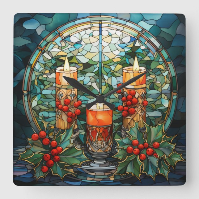 Stained Glass Candles Wall Clock (Front)