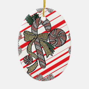 Stained Glass Candy Cane Ceramic Tree Decoration