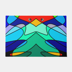 Stained Glass Cardinal Abstract Design Doormat
