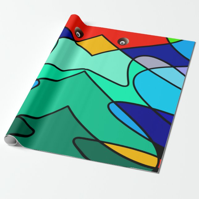 Stained Glass Cardinal Abstract Design Wrapping Paper (Unrolled)
