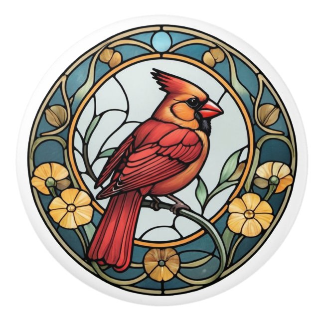 Stained Glass Cardinal Ceramic Knob (Front)