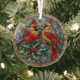 Stained Glass Cardinal Christmas Magic  Tree Decoration