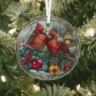 Stained Glass Cardinal Christmas Magic Tree Decoration