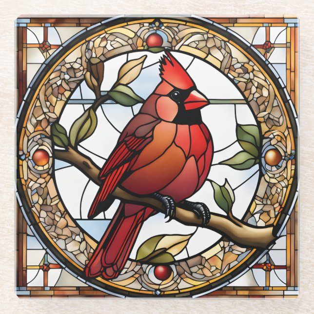 Stained Glass Cardinal Memorial Gift Ideas  Coaster (Front)