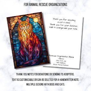 Stained Glass Cat Animal Rescue Organization  Thank You Card