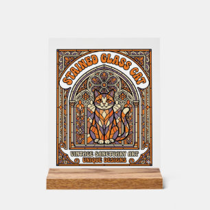 Stained Glass Cat Cat Stained Glass Church Vintage Acrylic Sign