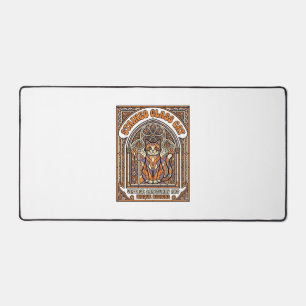 Stained Glass Cat Cat Stained Glass Church Vintage Desk Mat