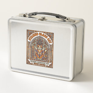 Stained Glass Cat Cat Stained Glass Church Vintage Metal Lunch Box