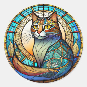 Stained Glass Cat Classic Round Sticker