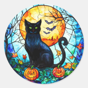 Stained Glass Cat in the Moonlight Stickers