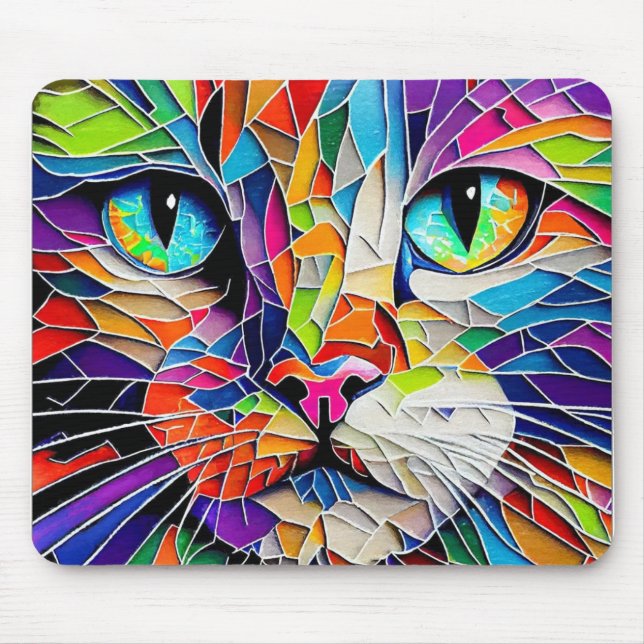 Stained Glass Cat Mouse Pad (Front)