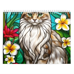 Stained-Glass Cat Portrait Elegant Longhair Cat Calendar