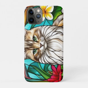 Stained-Glass Cat Portrait Elegant Longhair Cat iPhone 11 Pro Case