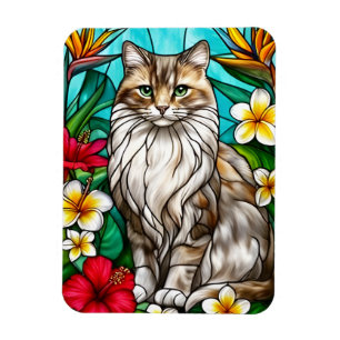 Stained-Glass Cat Portrait Elegant Longhair Cat Magnet