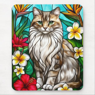 Stained-Glass Cat Portrait Elegant Longhair Cat Mouse Pad