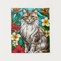 Stained-Glass Cat Portrait Elegant Longhair Cat