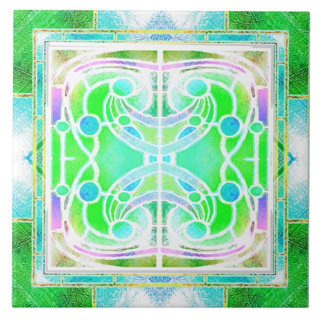  Stained Glass Cathedral Window in Cool Mint Green Ceramic Tile (Front)