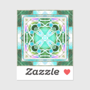 Stained Glass Cathedral Window in Green and Mint