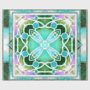 Stained Glass Cathedral Window in Green and Mint Wrapping Paper