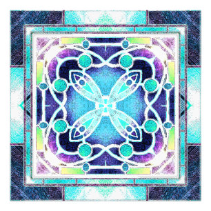  Stained Glass Cathedral Window in Navy and Aqua Photo Print