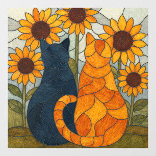 Stained Glass Cats and Sunflowers Art Design