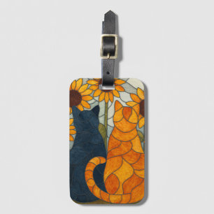 Stained Glass Cats and Sunflowers Art Design Luggage Tag