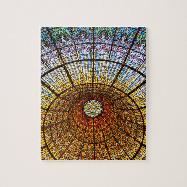 Stained Glass Ceiling at the Palau de Musica Spain Jigsaw Puzzle (Vertical)