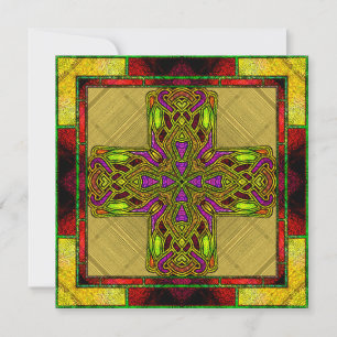 Stained Glass Celtic Cross in Red and Gold Invitation