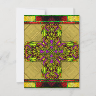 Stained Glass Celtic Cross in Red and Gold Postcard