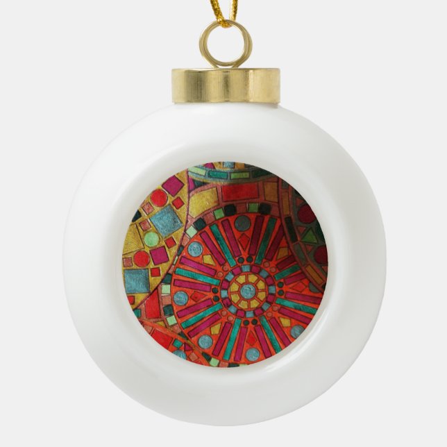 Stained Glass Ceramic Ball Christmas Ornament (Front)
