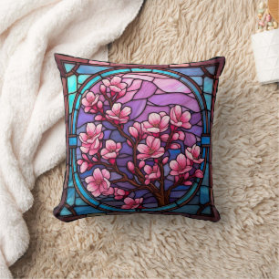 Stained Glass Cherry Blossoms Cushion