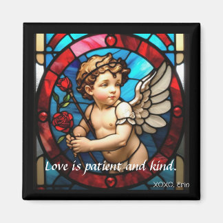 Stained Glass Cherub Magnet: Love is Patient, Kind Magnet