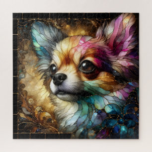 Stained glass chihuahua dog vibrant abstract jigsaw puzzle
