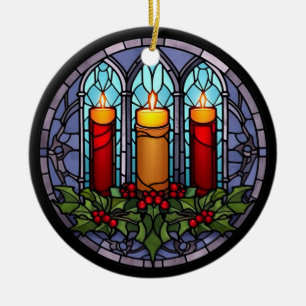 Stained Glass Christmas Candles  Ceramic Ornament