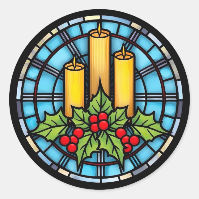 Stained Glass Christmas Candles  Classic Round Sticker (Front)
