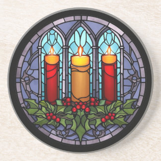 Stained Glass Christmas Candles Coaster